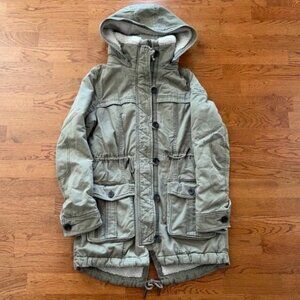 Abercrombie Women Parka Jacket Coat Winter Hood Sherpa Duffle Utility Army Green